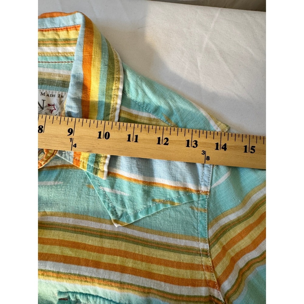 Ryan Michael Western Snap Shirt Womens M Teal Orange Stripe Linen Blend - Picture 7 of 10